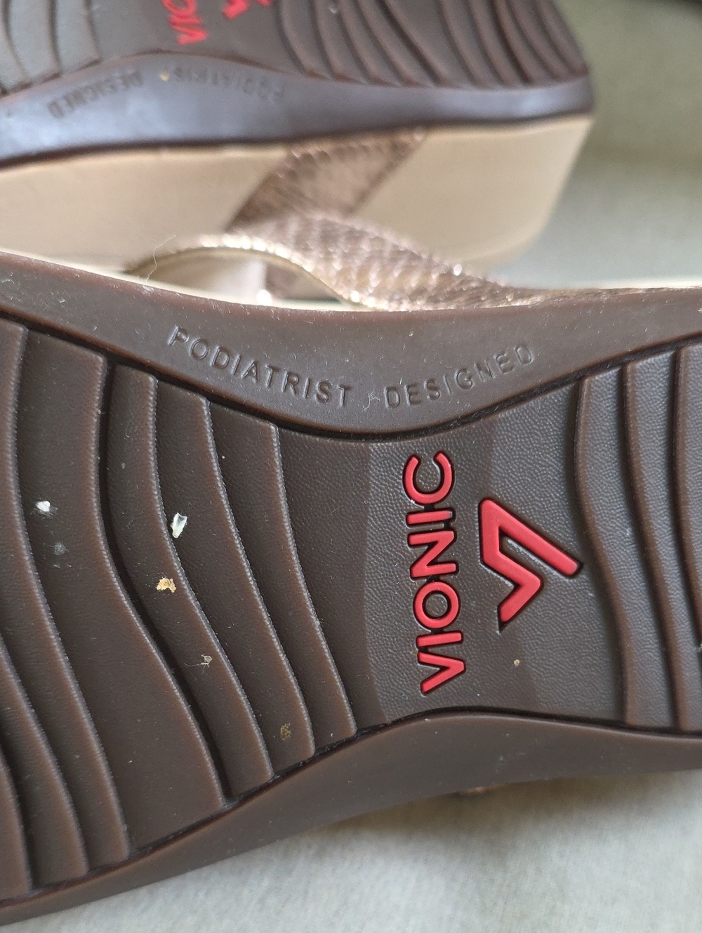 Vionic Metallic Rose Gold Snake Print Slip On Wedge Orthopedic Slide Sandal Sz 9 - Picture 12 of 14